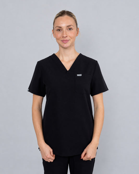 Women’s V-Neck One Pocket Scrub Top - Black