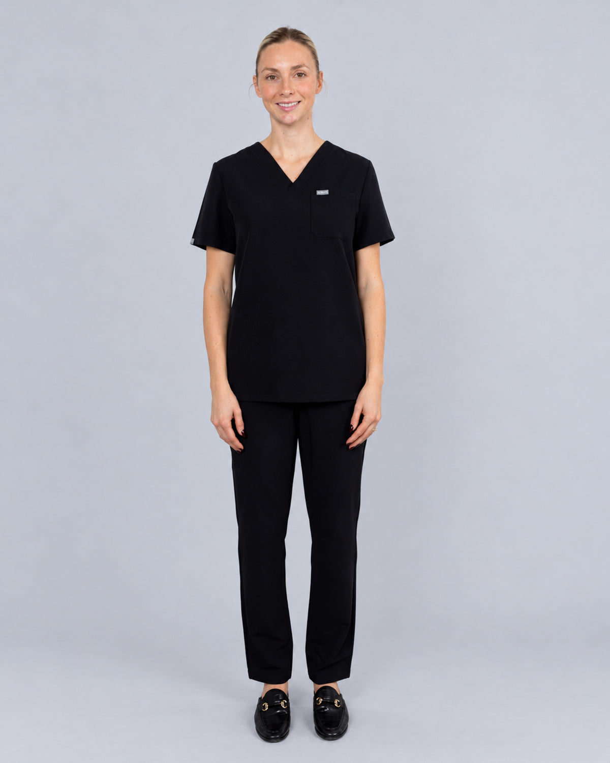 Women’s V-Neck One Pocket Scrub Top - Black