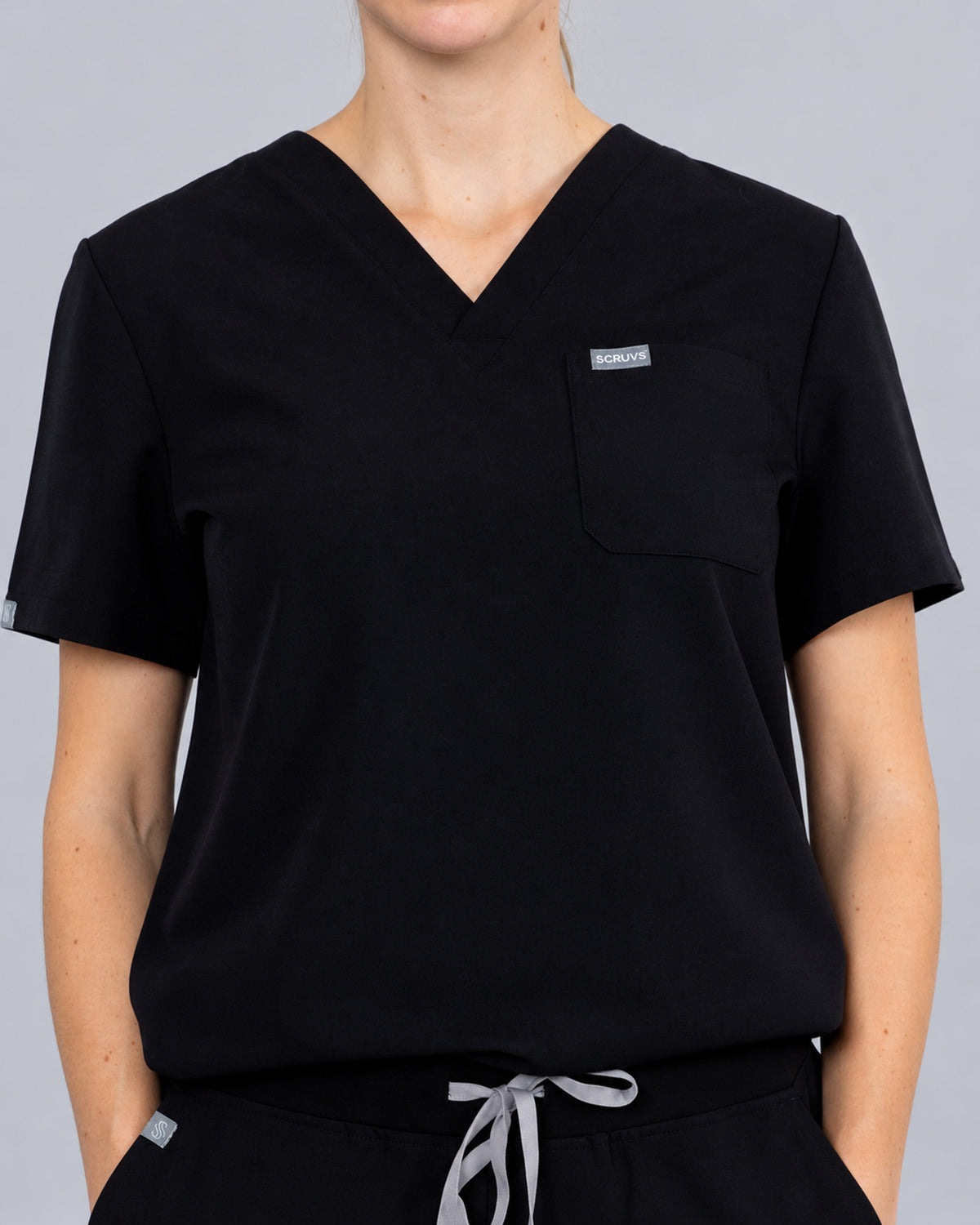 Women’s V-Neck One Pocket Scrub Top - Black